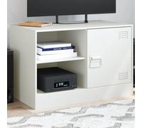Owoxanthellate Meuble TV blanc 67 x 39 x 44 cm en acier laminé à froid avec 2 étagères et 1 porte - Meuble bas moderne pour écrans de 51 à 76 cm dans le salon, le bureau, le couloir
