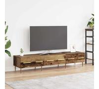 Owoxanthellate Meuble TV en bois recyclé - 150 x 36 x 30 cm - Matériau du bois avec pieds dorés - Meuble bas moderne avec 3 étagères pour salon élégant - Commode TV avec tiroir