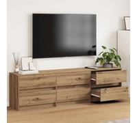 Owoxanthellate Meuble TV en chêne artisanal 180 x 34 x 50 cm - Bois dérivé du bois avec porte coulissante et étagère - Buffet rustique pour salon, chambre à coucher et bar à domicile