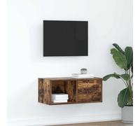Owoxanthellate Meuble TV en chêne fumé - 60 x 31 x 25,5 cm - Matériau en bois - Design moderne - Étagère murale robuste avec tiroir pour TV, HiFi et décoration dans le salon