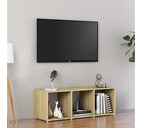 Owoxanthellate Meuble TV en chêne Sonoma - 107 x 35 x 37 cm - Avec 3 compartiments réglables verticalement ou horizontalement - Design moderne pour salon, bureau et couloir
