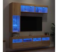 Owoxanthellate Meuble TV en chêne Sonoma avec LED RVB de 245 cm de large en bois et verre - Buffet moderne pour salon, chambre à coucher, bureau