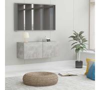 Owoxanthellate Meuble TV gris béton - 80 x 30 x 30 cm - Étagère murale en bois avec portes battantes - Buffet bas moderne pour salon, chambre à coucher, couloir