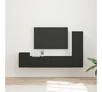 Owoxanthellate Meuble TV mural 4 pièces - Noir - 100 cm de haut - En bois - Meuble bas moderne avec beaucoup d'espace de rangement - Peu encombrant - Pour salon, couloir et chambre à coucher