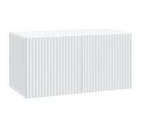 Owoxanthellate Meuble TV mural, blanc, 59,5 x 31 x 30 cm, meuble bas suspendu en bois, petit meuble TV avec 2 portes pivotantes pour salon, table TV moderne, montage mural