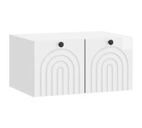 Owoxanthellate Meuble TV mural blanc brillant - Table TV moderne suspendue en bois 59,5 x 41 x 30 cm Meuble bas pour salon avec 2 doubles portes à 90° et poignées en métal