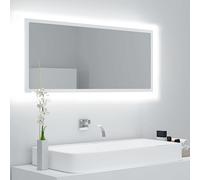 Owoxanthellate Miroir de salle de bain à LED, blanc, 100 x 8,5 x 37 cm, acrylique, éclairage RVB, matériau du bois, design mural moderne pour salle de bain, toilettes d'invités et chambre à coucher