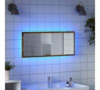 Owoxanthellate Miroir de salle de bain LED en bois recyclé - 100 x 8,5 x 37 cm - Matériau du bois avec éclairage économe en énergie - Design moderne pour salle de bain et WC d'invités
