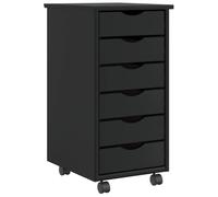 Owoxanthellate Moss - Armoire à roulettes avec 6 tiroirs en pin massif - Noir - 34 x 39 x 65,5 cm - Facile à roulettes - Armoire de rangement polyvalente pour bureau, chambre à coucher, cuisine