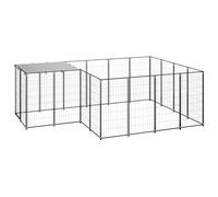 Owoxanthellate Niche pour chien - Noir - 6,05 m² - En acier - 330 x 220 x 110 cm - Avec toit en polyéthylène résistant aux UV et porte verrouillable - Enclos robuste pour chien - Convient pour le