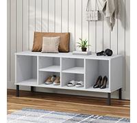 Owoxanthellate Oslo Étagère à chaussures en pin massif blanc 106 x 35 x 45 cm avec pieds en métal, buffet moderne avec 6 compartiments, espace de rangement pour couloir, salon, chambre à coucher