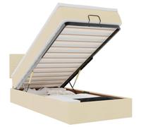 Owoxanthellate Ottoman Cadre de lit 90 x 200 cm crème avec matelas, ressorts ensachés, surmatelas, tête de lit, mécanisme de levage hydraulique, grand espace de rangement pour chambre à coucher