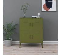 Owoxanthellate Owox Armoire en acier vert olive 80 x 35 x 102 cm, 4 portes, 2 tablettes réglables en hauteur, support mural, bureau, atelier, cave, couloir, balcon, jardin