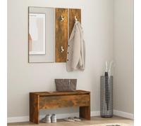 Owoxanthellate Owox Banc de garde-robe en chêne fumé 80 × 30,5 × 40 cm avec espace de rangement, tiroir, miroir, crochet, matériau dérivé du bois, moderne