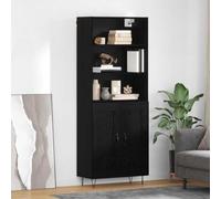 Owoxanthellate Owox Buffet haut en chêne noir 69,5 x 32,5 x 180 cm, bois ingénierie/verre, commode avec poignées en D en fer, pieds en épingle à cheveux, espace de rangement pour salon, chambre à
