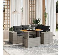 Owoxanthellate Owox Canapé de jardin 5 pièces en rotin synthétique gris, table réglable en hauteur 100 x 55 x 73 cm, rembourrage épais, résistant aux intempéries, pour balcon, jardin, jardin d'hiver