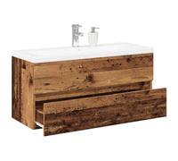 Owoxanthellate OWOX Ensemble complet de lavabo en bois recyclé 100 × 38,5 × 45 cm, bol en céramique blanche, espace de rangement, petite salle de bain, WC d'invités