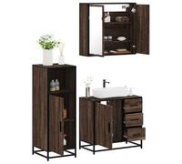Owoxanthellate Owox Ensemble de 3 meubles de salle de bain en bois brut chêne marron 65 x 20 x 60 cm Armoire à miroir et lavabo pour petites salles de bains