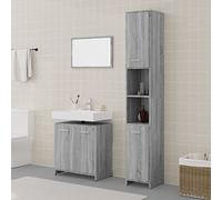 Owoxanthellate Owox - Ensemble de 3 meubles de salle de bain - Gris Sonoma - Meuble sous-lavabo - 60 x 33 x 60 cm - Armoire haute 30 x 30 x 183,5 cm - Miroir 60 x 37 cm - Compact - Pour salle de bain