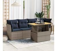 Owoxanthellate Owox Ensemble de 5 meubles de jardin en rotin synthétique gris avec espace de rangement, hauteur réglable Table en bois d'acacia 100 x 55 x 44/73 cm, groupe d'extérieur résistant aux UV