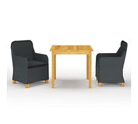 Owoxanthellate Owox Ensemble de salle à manger 3 pièces en bois d'acacia/rotin PE 85 x 85 cm Gris foncé Résistant aux intempéries Rembourrage amovible pour jardin, balcon, petites terrasses