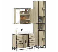 Owoxanthellate Owox Ensemble de salle de bain, 3 pièces, en chêne Sonoma, 65 x 20 x 60 cm, avec miroir, armoire haute en bois et métal, moderne, robuste