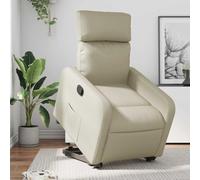 Owoxanthellate OWOX Fauteuil de relaxation avec aide au relevage, cuir synthétique crème, 66 x 89,5 x 95,5 cm, système de réglage électrique, ergonomique, structure en bois et métal, moderne