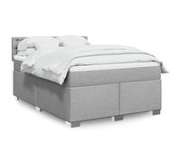Owoxanthellate Owox Lit à sommier tapissier 140 × 190 cm, gris clair, ressorts ensachés, surmatelas, 100 % polyester, structure en bois, pieds en pin