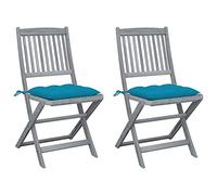 Owoxanthellate Owox Lot de 2 chaises pliantes en acacia 48,5 x 57 x 91 cm avec coussins bleu clair pour balcon, jardin, terrasse, résistant aux intempéries, peu encombrantes