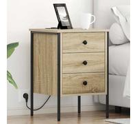 Owoxanthellate Owox - Lot de 2 tables de chevet en chêne Sonoma avec tiroir et station de charge - 42 x 41 x 61 cm - En bois dérivé du bois - Cadre en acier - Pour chambre à coucher et couloir