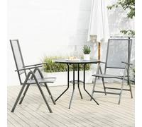 Owoxanthellate Owox - Lot de 3 chaises de jardin - Anthracite - Dossier en acier pliable - 6 positions réglables - Table grillagée de 80 cm - Pour balcon, terrasse