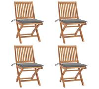 Owoxanthellate Owox Lot de 4 chaises de jardin pliantes en teck - 46,5 x 58 x 88 cm - Coussins d'assise gris - Résistant aux intempéries - Pour balcon, terrasse