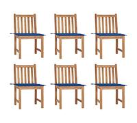 Owoxanthellate Owox Lot de 6 chaises de jardin en teck avec coussin bleu roi, 50 x 53 x 90 cm, résistantes aux intempéries, empilables, pour jardin, balcon, extérieur et intérieur