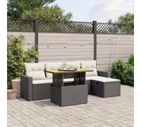 Owoxanthellate Owox Lot de 6 meubles de jardin noir : table en bois d'acacia 100 x 55 x 44/73 cm, rotin synthétique résistant aux intempéries, pour balcon, terrasse