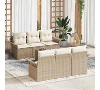 Owoxanthellate OWOX Lot de 7 canapés de jardin beige en rotin résistant aux intempéries, 2 sièges centraux, 4 canapés accoudoirs et table en verre, 100 x 55 x 73 cm, pour balcon, terrasse