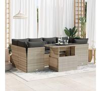 Owoxanthellate Owox Lot de 7 meubles de jardin en rotin gris clair, table réglable en hauteur, espace de rangement, housses lavables, 100 x 55 x 44/73 cm, résistant aux intempéries, pour balcon