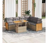 Owoxanthellate Owox Lot de 7 meubles de jardin en rotin synthétique - Beige - 55 x 53 x 34 cm - Résistant aux intempéries - Bois d'acacia - Modulaire - Espace de rangement résistant aux UV - Pour