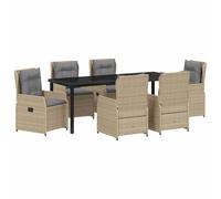 Owoxanthellate Owox Lot de 7 meubles de jardin en rotin synthétique - Chaises réglables - Table en verre de sécurité - Pour terrasse, balcon, jardin - Beige/gris clair - 160 x 80 cm