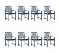 Owoxanthellate Owox Lot de 8 chaises en acacia - Gris - 61 x 57 x 92 cm - Coussins d'assise bleu roi - Empilables - Résistantes aux intempéries - Pour balcon, jardin, camping