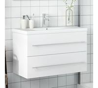 Owoxanthellate OWOX Meuble de lavabo blanc 80 x 38,5 x 48 cm avec bac en céramique, montage mural, tiroir, vidage pop-up, robinet, pour toilettes d'invités