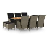 Owoxanthellate Owox Salon de jardin 7 pièces 200 x 100 cm en rotin d'acacia et rotin résistant aux intempéries, chaises réglables, repose-pieds, balcon, terrasse