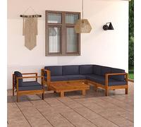 Owoxanthellate Owox Salon en acacia 70 x 65 x 60 cm, gris foncé, résistant aux intempéries, coussin de 10 cm, table 100 x 60 cm, petits balcons