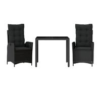 Owoxanthellate OXO Lot de 3 pièces en rotin noir - Table 90 x 90 cm - Chaises réglables - Balcon - Terrasse - Résistant aux UV