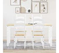 Owoxanthellate Panama Ensemble de 5 pièces en pin 160 x 80 x 75 cm avec table et 4 chaises modernes et robustes Blanc