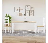 Owoxanthellate Panama Ensemble de salle à manger 3 pièces en pin massif blanc 160 x 80 cm avec 2 chaises Design moderne robuste et durable pour cuisine, salle à manger, petits espaces