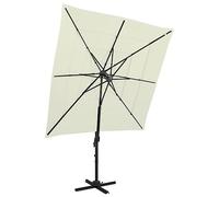 Owoxanthellate Parasol bleu azur 250 x 250 cm avec mât en aluminium, 4 couches, polyester bloquant les UV, manivelle et fonction d'inclinaison, facile à monter pour terrasse, balcon et jardin, beige