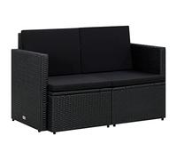 Owoxanthellate Petit canapé de jardin, 2 places, en polyrotin, noir, 118 x 65 x 74 cm, avec coussins d'assise amovibles, moderne, pour jardin, balcon, terrasse
