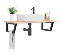 Owoxanthellate Plateau de lavabo 100 x 50 cm - En chêne massif - Supports en acier noir - Lavabo flottant moderne - Avec capacité de charge de 100 kg - Pour salle de bain, WC d'invités