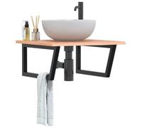 Owoxanthellate Plateau de lavabo 60 x 60 cm en chêne massif avec support en acier noir - Design moderne - Robuste et durable - Pour salle de bain, invités, WC et petites pièces