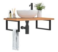 Owoxanthellate Plateau de lavabo 80 x 55 x 2,5 cm en bois de hêtre massif avec support en acier noir Design moderne robuste et durable Étagère murale pour petites et grandes salles de bain
